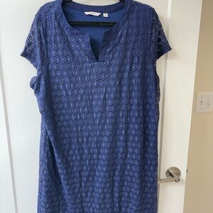 Isaac Mizrahi Live! Short Sleeve Stretch Navy Blue Lace Dress SZ 2X